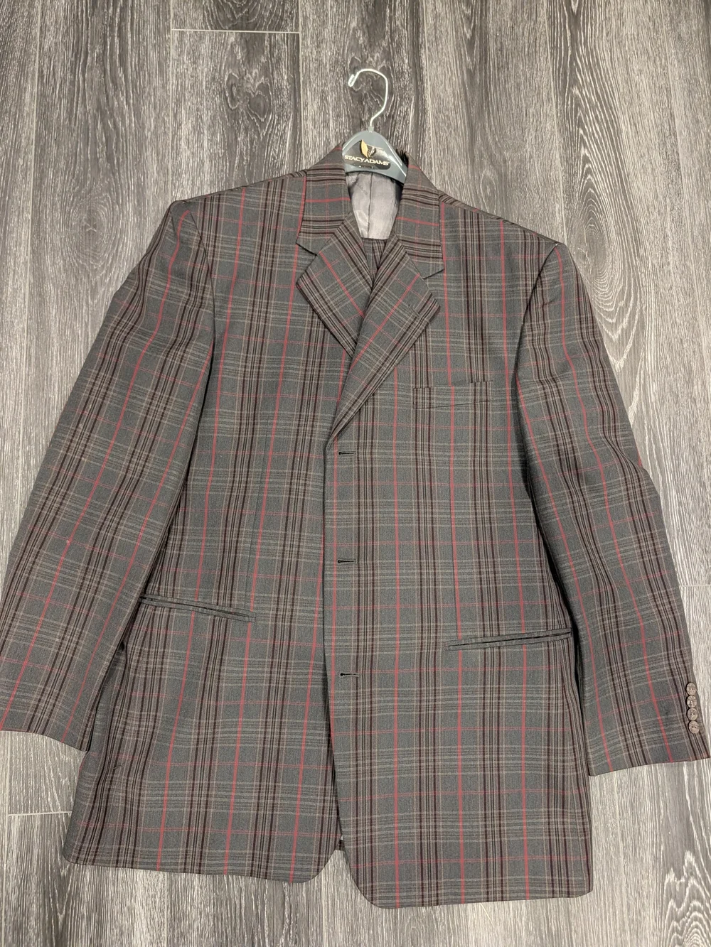 Stacy Adams Charcoal Plaid Blazer with Red Windowpane